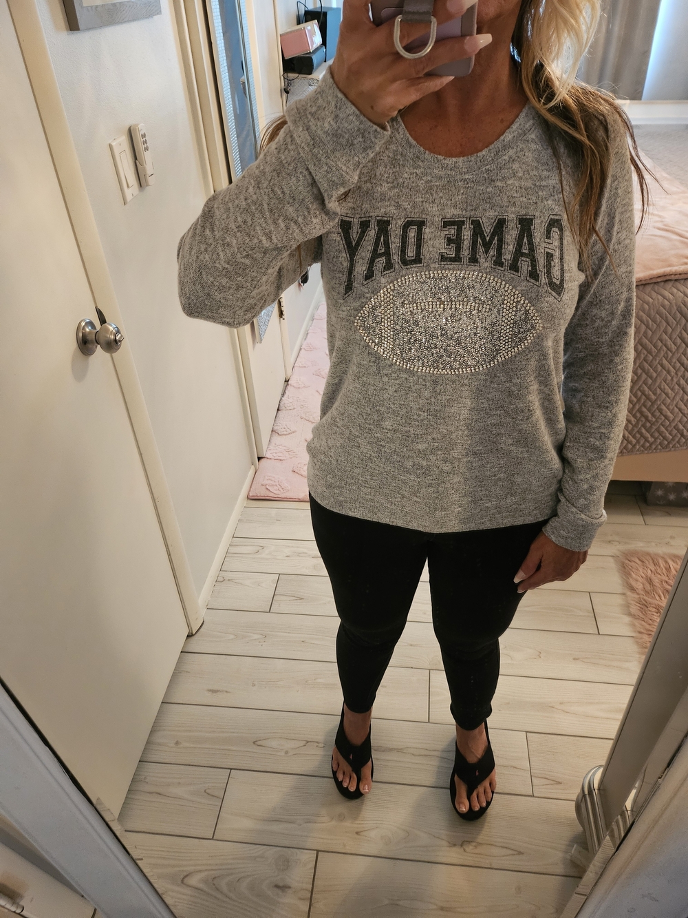 Cozy Gray Game Day Rhinestone Football Pullover Sweater